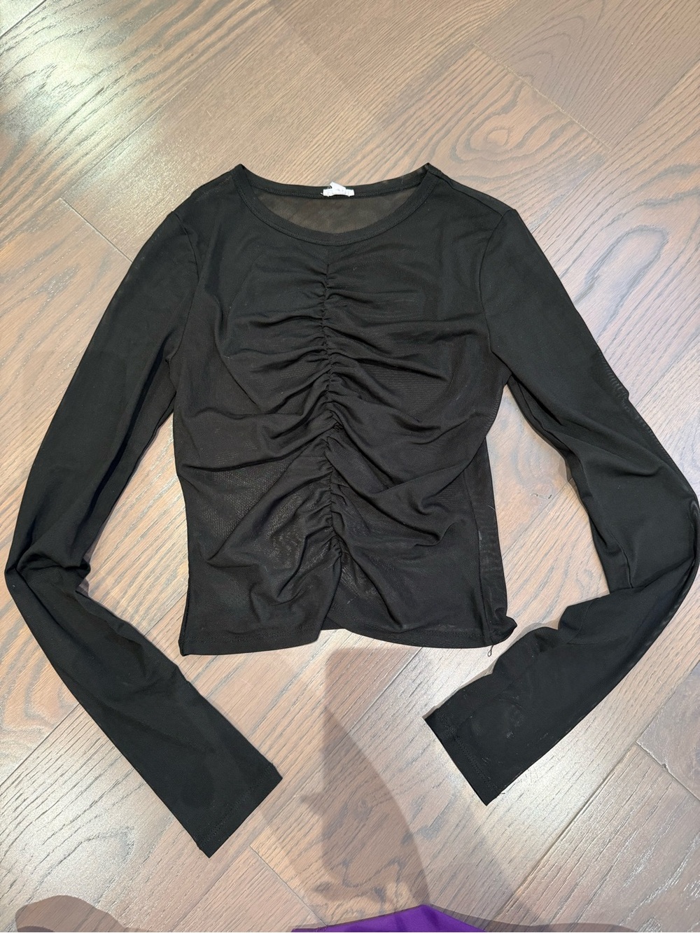 Garage Black Sheer Ruched Long Sleeve Top - Picture 1 of 3